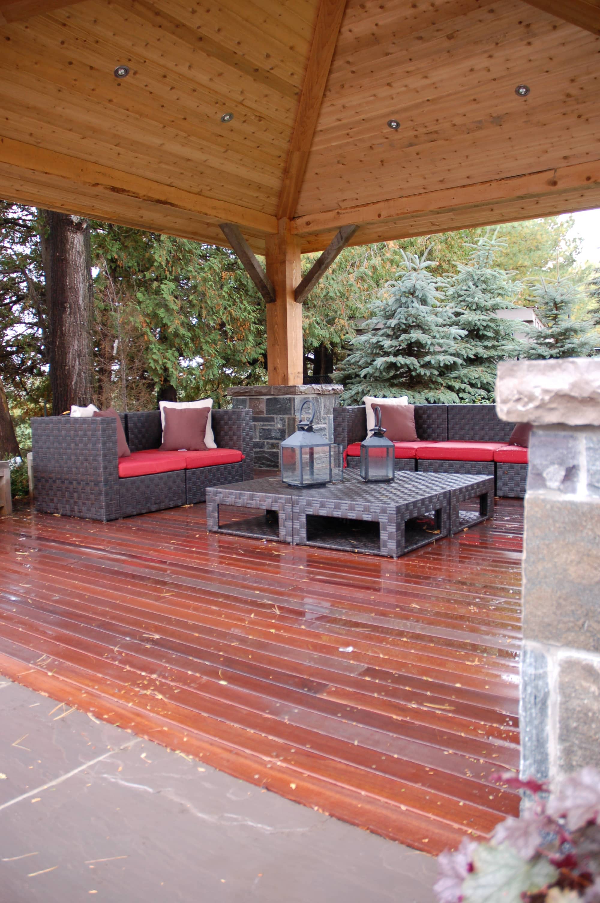 Ipe decking, natural stone, and gazebo detail