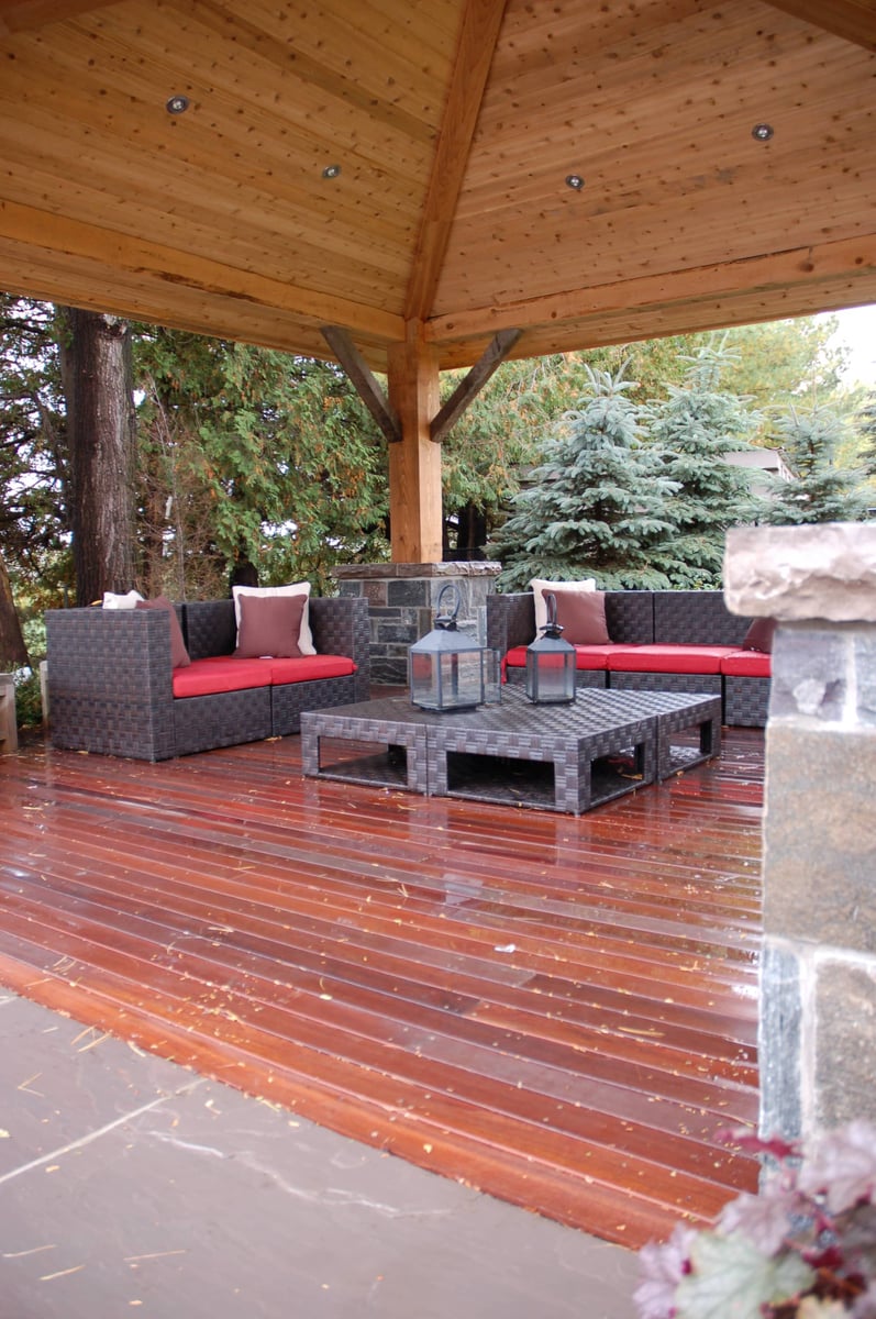 Ipe decking, natural stone, and gazebo detail